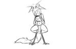  clothed clothing female fur hair kassen_akoll mammal monochrome out-of-placers simple_background smile solo standing tail_fluff watsup webcomic yinglet 