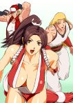  1girl 2boys andy_bogard breasts brothers fatal_fury highres large_breasts multiple_boys ponytail shiranui_mai siblings terry_bogard 