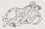  2019 anthro bethesda_softworks breasts butt cheek_tuft claws duo ear_piercing elbow_tufts felid female female/female fingering fingering_partner fur greyscale inner_ear_fluff kasaru2911 khajiit kissing mammal monochrome nipples nude piercing pussy_juice reclining spots spotted_fur spread_legs spreading striped_fur stripes the_elder_scrolls toe_claws tuft vaginal vaginal_fingering video_games 