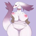 1:1 anthro big_breasts blush breast_fondling breasts collar curvaceous disembodied_hand dragon featureless_crotch female fondling hand_on_breast hi_res looking_at_viewer nude pururing scalie slightly_chubby solo_focus standing thick_thighs thigh_gap wide_hips 