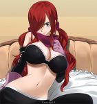  1girl breasts brown_eyes cleavage erza_scarlet fairy_tail gaston18 highres large_breasts long_hair navel tagme 