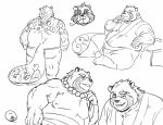  2019 anthro belly butt canid canine clothing eyes_closed gyobu humanoid_hands koideandichi leaf male mammal moobs overweight overweight_male raccoon_dog robe scar simple_background sitting solo tanuki tokyo_afterschool_summoners video_games white_background 