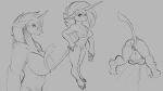  16:9 anthro ass_up big_breasts breasts butt chest_tuft clothing equid female grey_background group hair hooves horn long_hair mammal monochrome navel nipples pussy simple_background standing torn_clothing tuft unicorn watsup 