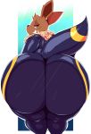  2019 absurd_res anthro big_butt bodysuit butt butt_focus butt_squish clothing costume digital_media_(artwork) eevee eeveelution female half-closed_eyes hi_res huge_butt hyper hyper_butt looking_at_viewer looking_back nintendo pok&eacute;mon pok&eacute;mon_(species) rear_view rubber rubber_suit simple_background skinsuit slightly_chubby smile solo suit thick_thighs tight_clothing trinity-fate62 umbreon video_games wide_hips 
