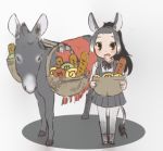  2019 ambiguous_gender animal_humanoid asinus asinus_humanoid baguette basket biped black_hair black_hooves blush bottomwear bow_tie bread brown_eyes clothed clothing donkey donkey_(kemono_friends) donkey_humanoid duo ears_outwards equid equine equine_humanoid eye_markings facial_markings female feral food footwear front_view full-length_portrait fully_clothed grey_body grey_bottomwear grey_clothing grey_hair grey_skirt grey_tail grey_topwear hair holding_object hooves humanoid iceeye_ena japanese kemono_friends legwear light_skin long_ears low_res mammal markings mask_(marking) multicolored_hair open_mouth open_smile pack_saddle pivoted_ears pleated_skirt ponytail portrait quadruped rased_eyebrows shadow shoes simple_background skirt smile snout standing tail_tuft tan_skin thigh_highs topwear tuft two_tone_body two_tone_hair white_background white_body white_clothing white_hair white_legwear white_markings 