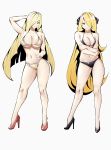  2girls absurdres bikini breasts cleavage creatures_(company) crossed_arms full_body game_freak hair_over_one_eye high_heels highres large_breasts legs long_hair lusamine_(pokemon) multiple_girls nintendo pokemon shirona_(pokemon) swimsuit 