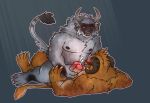  black_fur blush charr felid frottage fur guild_wars hi_res horn hotoshuken humanoid_penis male male/male mammal masturbation nipples orange_fur penile penile_masturbation penis precum red_eyes sex simple_background video_games white_fur 