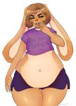  2019 anthro big_ears black_eyebrows blue_bottomwear blue_clothing blue_eyes blue_shorts bottomwear brown_fur brown_hair buckteeth claws clothed clothing digital_media_(artwork) eyebrows front_view fur girly hair half-closed_eyes kaknifu lagomorph leporid long_ears looking_at_viewer male mammal midriff multicolored_fur navel open_mouth overweight overweight_male portrait purple_clothing purple_shirt purple_topwear rabbit shirt short_hair shorts simple_background solo standing tan_fur teeth thick_thighs three-quarter_portrait topwear two_tone_fur white_background white_claws wide_hips 