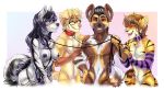  african_wild_dog anthro arm_warmers armwear arousal blush breasts butterscotch_mocha canid canine canis clothing collar domestic_dog eyewear felid female glasses hi_res iceblizzard leash licking licking_lips looking_at_viewer male mammal master master/pet minime_jones nipples nude open_mouth pantherine pet sarn_luppa self_lick simple_background smile smirk tiger tongue tongue_out vinta_lycaon wolf 