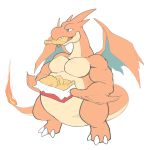  ambiguous_gender eating food fried_chicken hi_res maldu mega_charizard mega_charizard_y mega_evolution nintendo overweight pok&eacute;mon pok&eacute;mon_(species) simple_background video_games white_background 