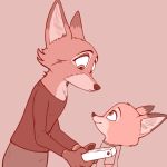  1:1 anthro canid canine clothed clothing cub digital_media_(artwork) disney duo female fox fur male mammal mother mrs._wilde nemonutkin nick_wilde parent simple_background smile son vhs video_cassette young zootopia 