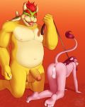  2019 absurd_res anthro anus balls belly big_dom_small_sub bowser butt claws digital_media_(artwork) duo felid feline fur hair hi_res horn humanoid_penis invalid_tag koopa leesh lion looking_at_viewer male male/male mammal mario_bros musclegut muscular nintendo nipples nude open_mouth pantherine pecs penis richard_(timidwithapen) scalie shell simple_background size_difference smile teeth timidwithapen tongue video_games 
