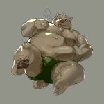  1:1 2019 anthro balls belly bulge canid canine canis clothing domestic_dog dubudubudubudub hi_res humanoid_hands lying male mammal moobs navel nipples overweight overweight_male solo tongue tongue_out underwear 
