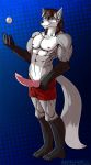  abs baseball_(disambiguation) boxers_(clothing) canid canine clothing fox hi_res iudicium86 knot male mammal muscular nipples penis solo sport underwear 