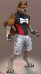  2019 3d_(artwork) absurd_res canid canine canis clothed clothing digital_media_(artwork) digitigrade hi_res hybrid kreic looking_at_viewer male mammal muscular wolfdog 