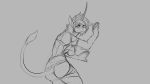  16:9 anthro big_breasts blush breasts butt clothing equid female grey_background half-length_portrait hi_res horn looking_at_viewer mammal monochrome nipples portrait simple_background solo torn_clothing transformation unicorn watsup 