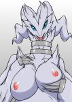  2019 anthro big_breasts blue_eyes breast_grab breasts dragon female fur hand_on_breast legendary_pok&eacute;mon looking_at_viewer nintendo nipples open_mouth pok&eacute;mon pok&eacute;mon_(species) reshiram smile solo tarian video_games white_fur 