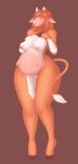  bovid bovine breasts cattle changeling_tale cows curvaceous female fur hair hooves horn long_tail mammal marion_(changeling_tale) nipples nude orange_fur orange_hair pussy ruruscube shy simple_background standing teats thick_thighs udders 
