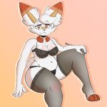  2019 4_fingers anthro azlech breasts clothing female lingerie looking_at_viewer navel nintendo pok&eacute;mon pok&eacute;mon_(species) scorbunny sitting slightly_chubby smile solo video_games 