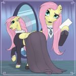  2018 arareroll clothed clothing equid equine feathered_wings feathers female feral fluttershy_(mlp) friendship_is_magic goth inside looking_at_viewer mammal mirror my_little_pony pterippus solo wings 