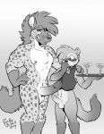  2019 anthro balls barnaby_kane beverage blush bottomless butler clothed clothing domestic_ferret duo erection fur grin hair hand_on_hip holding_object humanoid_penis hyaenid karhyena male male/male mammal monochrome muscular mustela mustelid musteline nipples nude penis rick_griffin signature simple_background size_difference smile spotted_hyena standing tray uncut waiter 