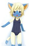  animal_crossing blonde_hair blue_eyes breasts doubutsu_no_mori fang furry ka_(pixiv341010) kagerofu loli looking_at_viewer mitzi nintendo one-piece_swimsuit open_mouth school_swimsuit short_hair small_breasts smile swimsuit tail 