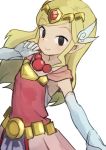  1girl black_eyes blonde_hair dress elbow_gloves female gazacy_(dai) gloves gold highres jewelry long_hair nintendo pointy_ears princess_zelda simple_background solo the_legend_of_zelda the_legend_of_zelda:_the_wind_waker white_background 