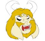  2019 aggressive_retsuko anthro asgore_dreemurr beard blonde_hair boss_monster bovid caprine digital_media_(artwork) facial_hair fangs fur goat hair horn long_ears male mammal open_mouth screaming simple_background solo tongue undertale video_games wannabegamergirl100 