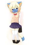  animal_crossing arms_behind_back bag blonde_hair blue_eyes blush doubutsu_no_mori fang furry holding ka_(pixiv341010) kagerofu loli looking_at_viewer mitzi nintendo open_mouth schoo_uniform school_uniform serafuku shoes short_hair standing tail thighhighs zettai_ryouiki 