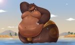  anthro belly big_belly bone_necklace bulge common_hippopotamus hippopotamid huge_thighs hyper hyper_belly jewelry male mammal morbidly_obese navel necklace obese overweight partially_submerged robthehoopedchipmunk solo water 