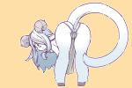  anthro anus bovid butt caprine female fur goat hooves horn kemono looking_at_viewer mammal orenjipiiru presenting presenting_hindquarters solo white_fur young 