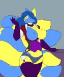  anthro breasts canid canine clothed clothing curvaceous exposed_breasts female fox fur garter_straps hair looking_at_viewer mammal open_mouth smile solo standing starfighter wide_hips 