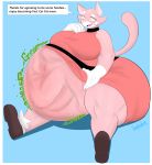  2019 absurd_res anthro belly big_belly big_breasts big_butt blue_eyes body_outline breasts butt clothed clothing digestion domestic_cat dongwongtang felid feline felis female female_pred hi_res holding_belly huge_breasts mammal overweight shima_luan simple_background smile stomach_noises super_planet_dolan thick_thighs vore wide_hips 