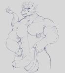  abs anthro balls biceps big_balls big_muscles big_penis blue_eyes bulge claws clothing dragon erection hi_res horn horn_ring jockstrap looking_at_viewer male manly muscular muscular_male navel nipple_piercing nipples nude partially_retracted_foreskin pecs penis piercing poking_out presenting scalie sketch smile solo standing titus_(ursso) uncut underwear ursso_(artist) vein 