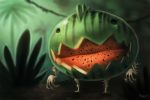  ambiguous_gender anthro beady_eyes black_eyes cryptid-creations flora_fauna food food_creature fruit living_fruit melon outside plant solo teeth vines watermelon 