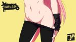  darling_in_the_franxx gloves j_adsen long_hair navel nopan pink_hair watermark yellow zero_two 