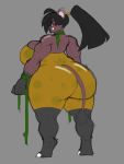  big_breasts big_butt black_hair breasts brown_fur butt clothing dress fur hair hi_res huge_breasts huge_butt mammal red_eyes suid suina sus_(pig) thick_thighs tight_clothing vammzu wide_hips wild_boar 