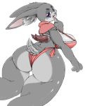  anthro big_butt bikini breasts butt clothing curvaceous female hi_res lagomorph leporid looking_at_viewer looking_back mammal pururing rabbit solo swimwear thick_thighs tongue tongue_out 