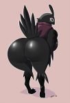 anthro avian bent_over big_breasts big_butt bird breasts butt curvaceous female girokett hi_res huge_butt looking_back nude simple_background solo standing 
