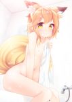  1girl animal_ear_fluff animal_ears blonde_hair faucet flat_chest fox_ears fox_tail light_particles senko_(sewayaki_kitsune_no_senko-san) sewayaki_kitsune_no_senko-san short_hair smile tail torii_(kedamatori) towel yellow_eyes 