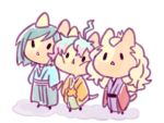  3boys animal_ears blonde_hair cat_ears chibi furry green_hair hanamura_shouma idolmaster idolmaster_side-m japanese_clothes kimono kiyosumi_kurou long_hair looking_up male_focus multicolored_hair multiple_boys nekoyanagi_kirio sai_(idolmaster) todorofu wavy_hair |_| 