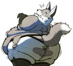  anthro belly belly_jiggle big_belly big_butt butt canid canine clothed clothing fox fur hi_res looking_back love_handles male mammal marx50 obese obese_male overweight overweight_male rear_view simple_background solo standing surprise topless torn_clothing white_background 