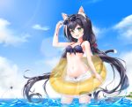  animal_ears bikini cleavage garter gukukim kyaru megane nekomimi princess_connect!_re:dive swimsuits tail wet 