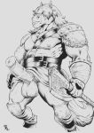  2019 abs animal_genitalia animal_penis anthro armor arn_wraps badcoyote balls biceps big_balls big_penis black_and_white clothed clothing clothing_lift equid equine equine_penis erection fur hair hooves horse male mammal medial_ring monochrome muscular muscular_male nipples pecs penis pinup pose quads solo standing triceps vein veiny_penis weapon 