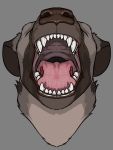  abstract_background akudrache ambiguous_gender brown_fur fur gaping_mouth grey_background hi_res hyaenid mammal mouth_shot open_mouth simple_background solo teeth tongue 