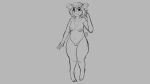  16:9 anthro blush breasts domestic_pig female grey_background hair hooves mammal monochrome navel nipples nude pussy short_hair simple_background smile solo suid suina sus_(pig) watsup 