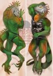  anthro bulge claws clothing dakimakura_design half-closed_eyes iguanid jockstrap lizard male muscular muscular_male reptile scalie shirt silce-wolf smile solo spines tank_top thick_tail topwear underwear watermark yellow_eyes 