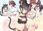  2girls :3 :d ^_^ ahoge animal_ears ayamy bare_arms bare_shoulders bell black_bra black_choker black_hair black_panties blue_eyes bow bowtie bra breasts brown_hair bunny_ears bunny_tail cat_cutout cat_ears cat_girl cat_lingerie cat_tail cat_teaser choker cleavage cleavage_cutout closed_eyes collarbone extra_ears eyes_closed fang frills grey_skirt hair_bun hair_ribbon hands_up heart heart-shaped_pupils holding jingle_bell long_hair looking_at_another medium_breasts meme_attire miniskirt multiple_girls navel open_mouth original panties paw_pose pink_ribbon pleated_skirt red_neckwear ribbon sailor_collar school_uniform serafuku shirt short_sleeves side-tie_panties sidelocks skirt smile stomach symbol-shaped_pupils tail thighhighs twintails underwear white_bra white_choker white_legwear white_panties white_sailor_collar white_shirt white_skirt younger zettai_ryouiki 