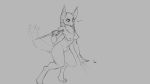  16:9 2018 angry anthro breasts canid canine canis chest_tuft dagger digitigrade female grey_background mammal melee_weapon monochrome navel nipples nude pussy simple_background snout solo standing sweat sweatdrop tailwag tuft watsup weapon wolf 