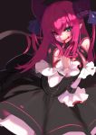  1girl 4410_(kanimiso) absurdres asymmetrical_horns blood blood_on_face blood_splatter bloody_hands blue_eyes claws curled_horns detached_sleeves dragon_girl dragon_horns dragon_tail elizabeth_bathory_(fate) elizabeth_bathory_(fate)_(all) fate/extra fate/extra_ccc fate/grand_order fate_(series) heterochromia highres horns long_hair looking_at_viewer pink_hair pointy_ears red_eyes solo tail 